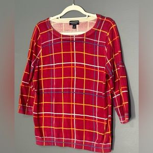 Land’s End 100% supima cotton sweater red bright striped size large